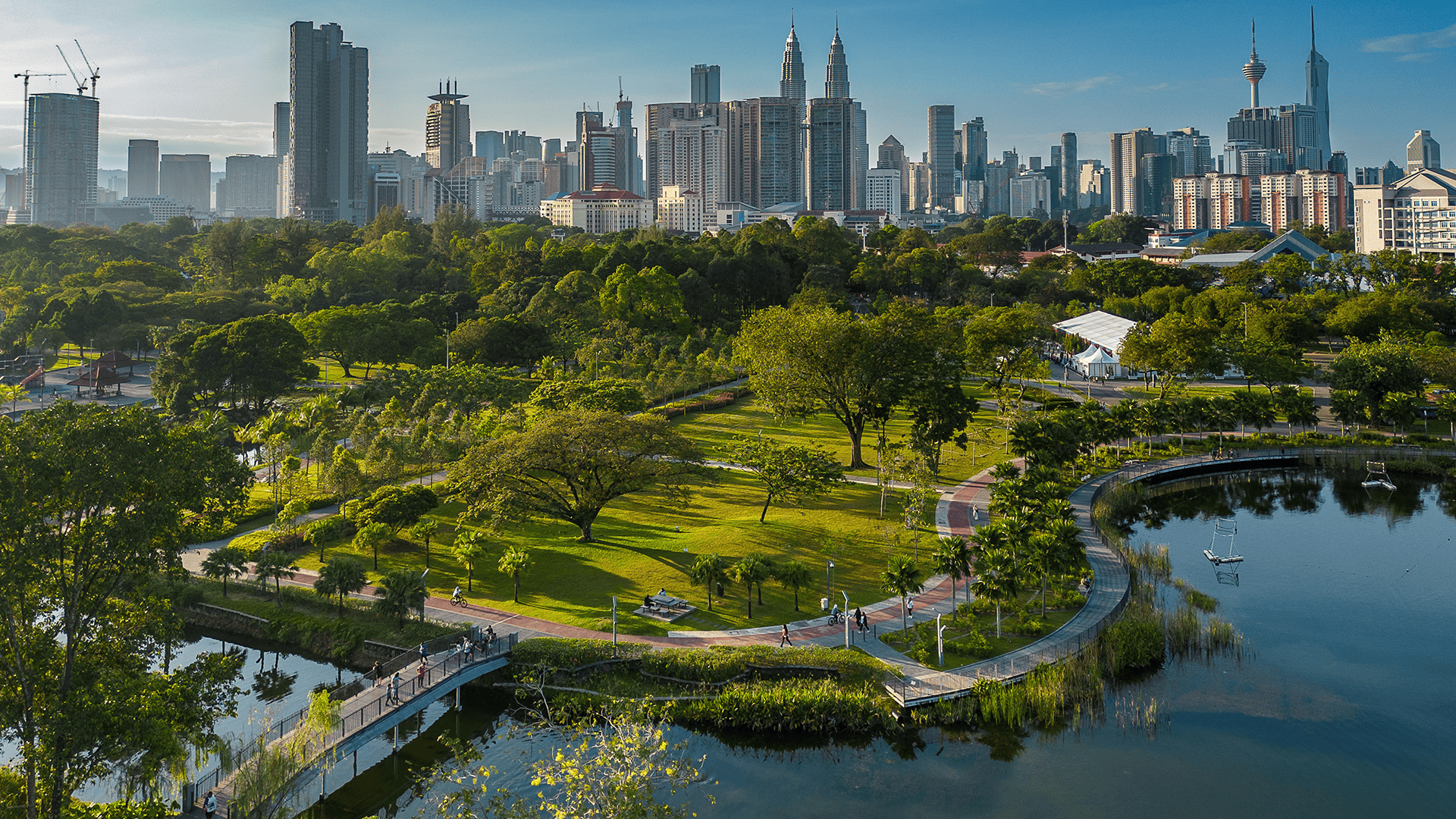 Kuala Lumpur city skyline view from Titiwangsa garden