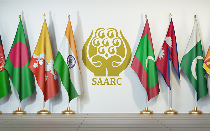 Flags of memebers of South Asian Association for Regional Cooperation and symbo