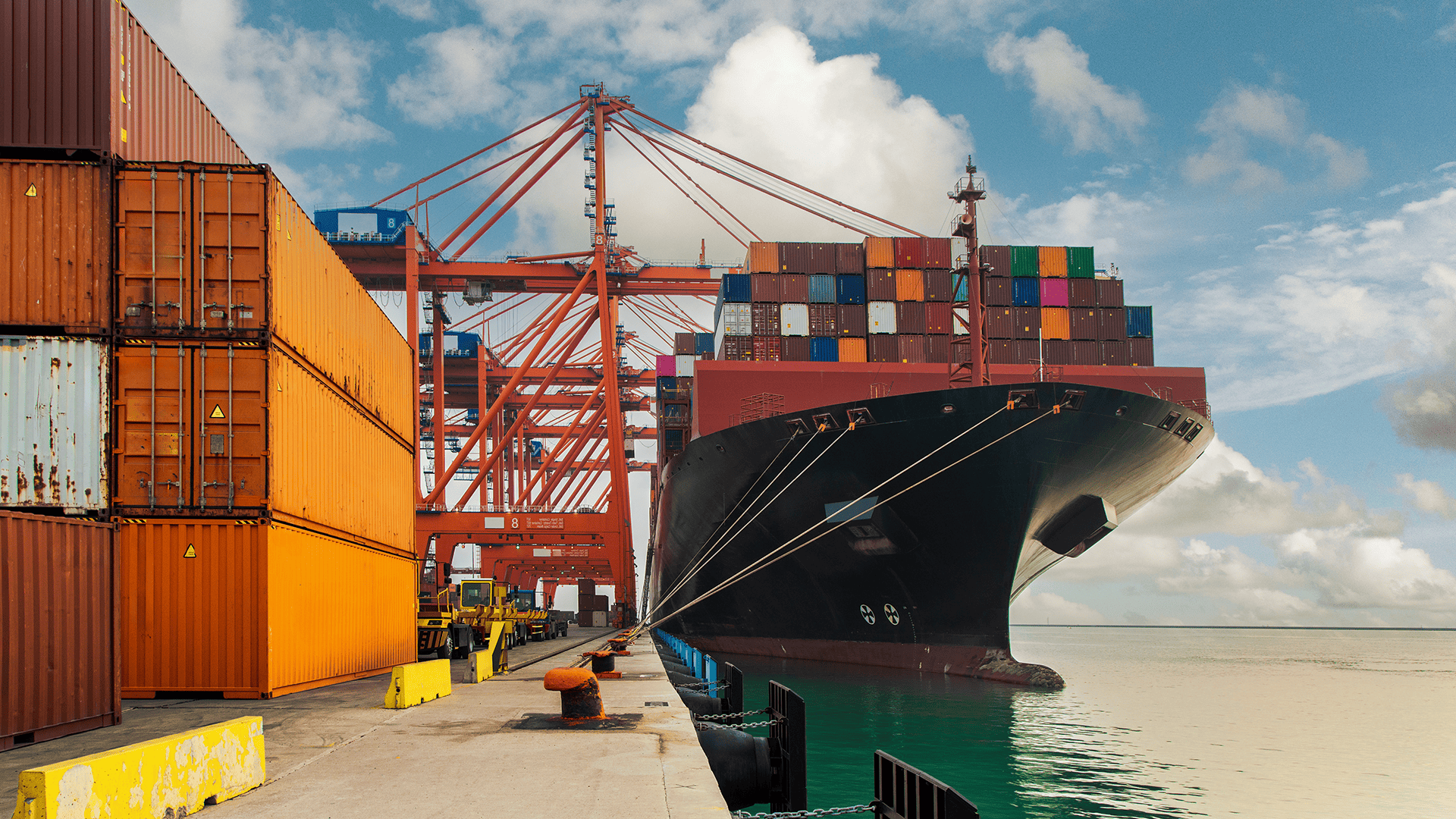 Cargo container ship moored at harbor