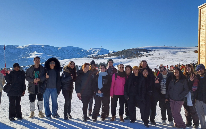 students on a snowy mountain