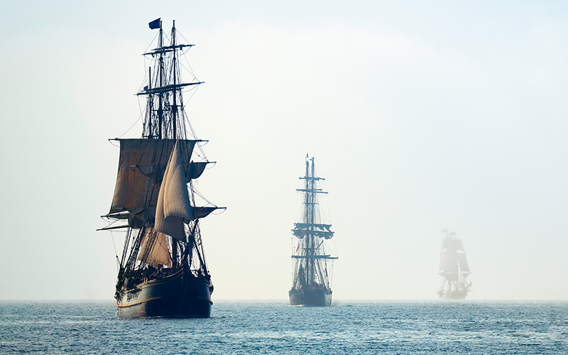 Tall Ships in the Last Mists of Morning Fog