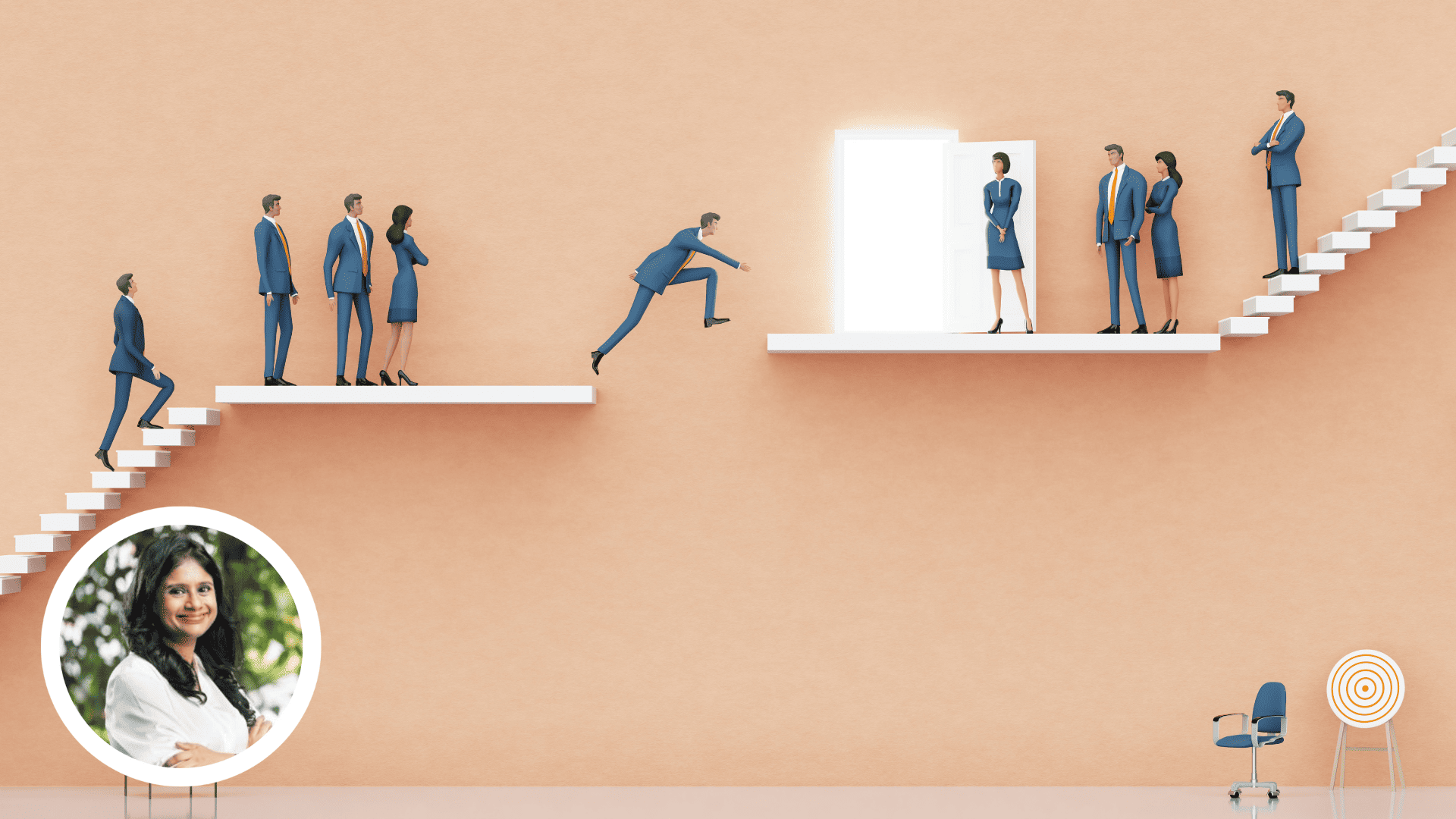 Businessman jumping between platforms in order to get the better professional position