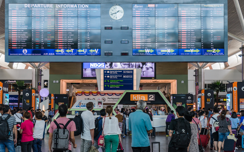 wide view of airport departures