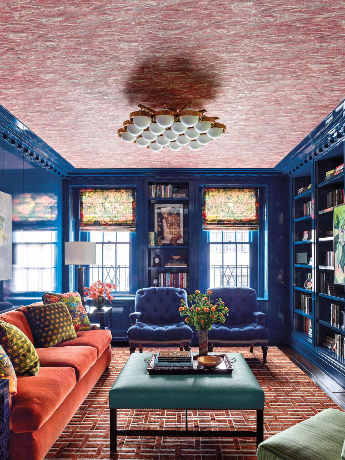 Maximalist reading room bursting with colour