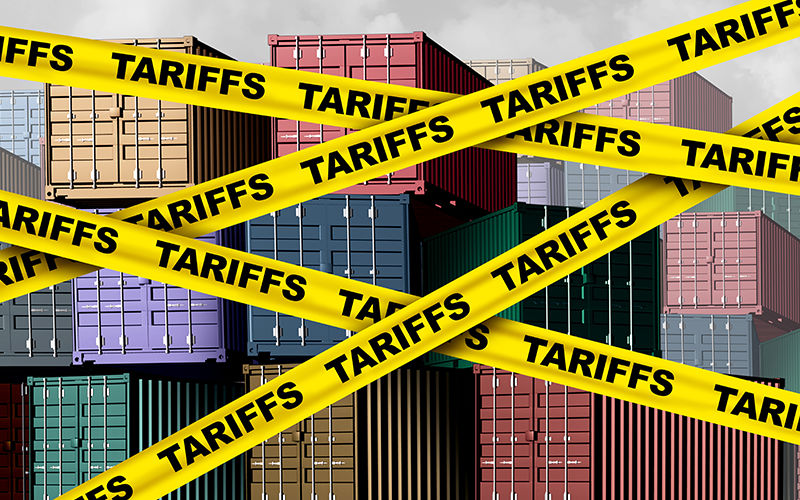 Economic tariffs and government taxation or punative tariff trade policy or duties imposed on imports and exports by a government on imported or exported goods as Protectionism to raise national revenue