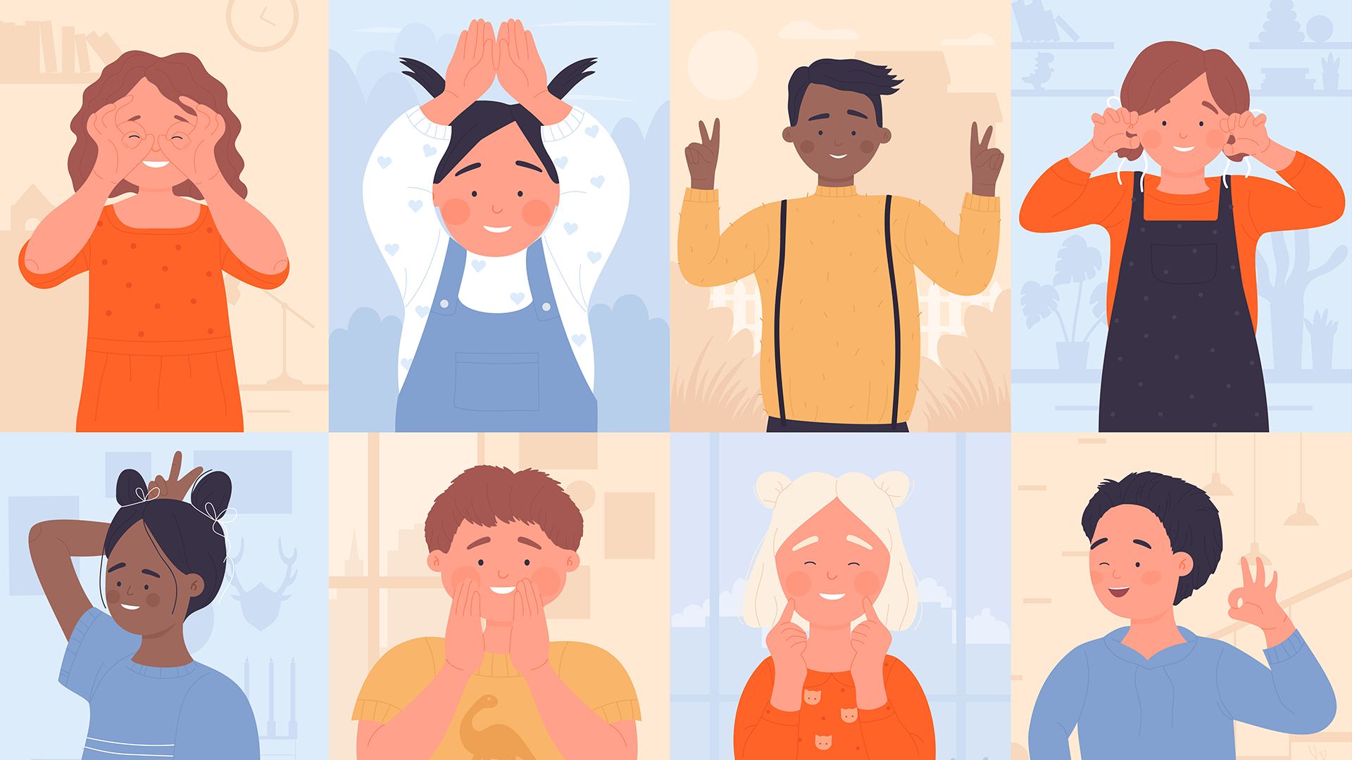 Happy cheerful gestures of children