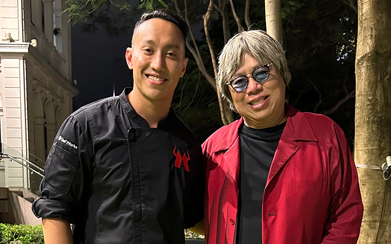 Chef Yuda with his mentor, Chef Alvin Leung, at 1881 Heritage Hong Kong for the Yuda Bustara Residency and Mastercard Collaboration press launch; an opportunity earned through his The Maverick Academy win.