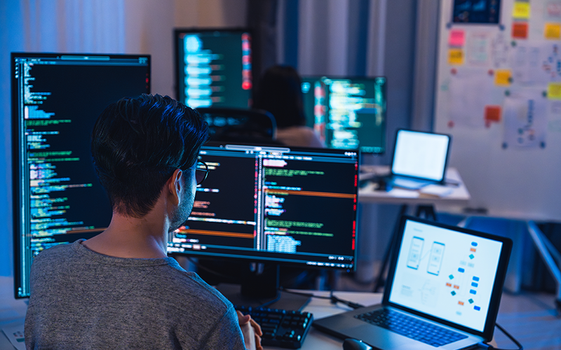 A student working on software development