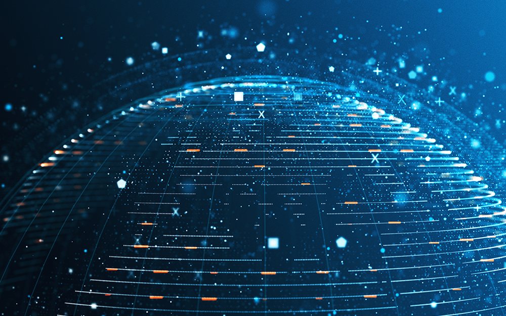 A glowing digital globe made of connected data points