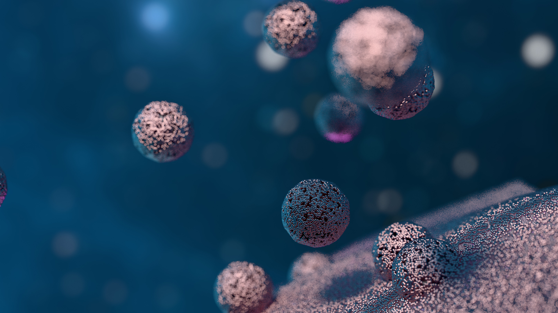 Exosomes secreted from cells in a microscopic view