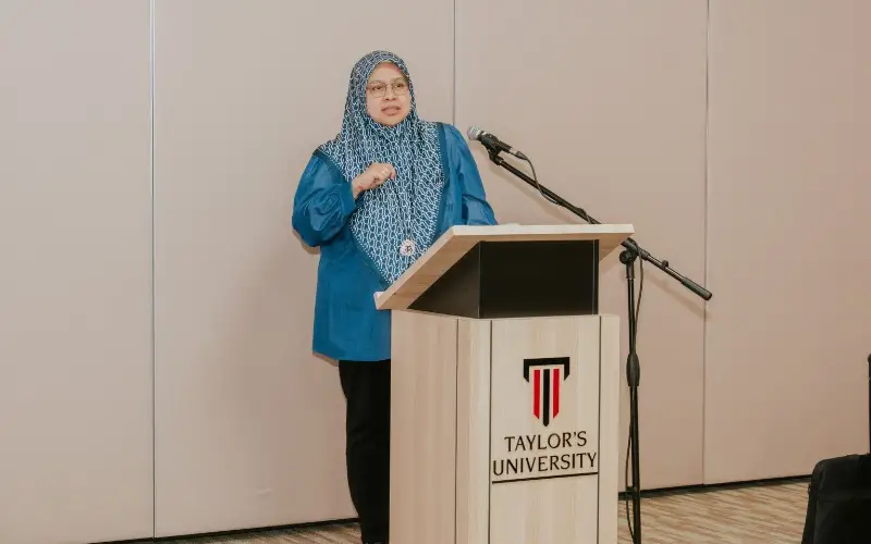 Associate Professor Dr Nor Shaipah Abdul Wahab speaking at the Taylor's University lectern