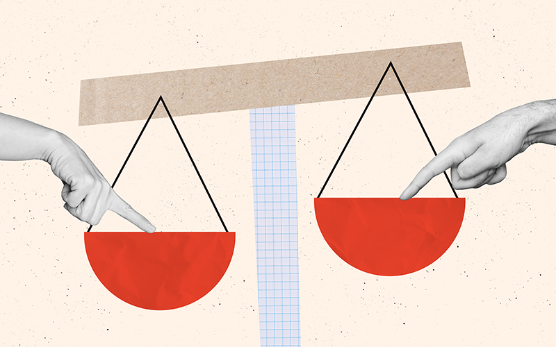 Illustration showing two hands on the scale