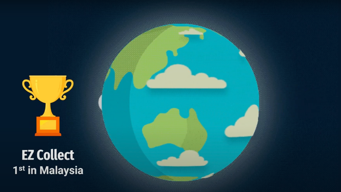 A trophy showing behind the earth globe