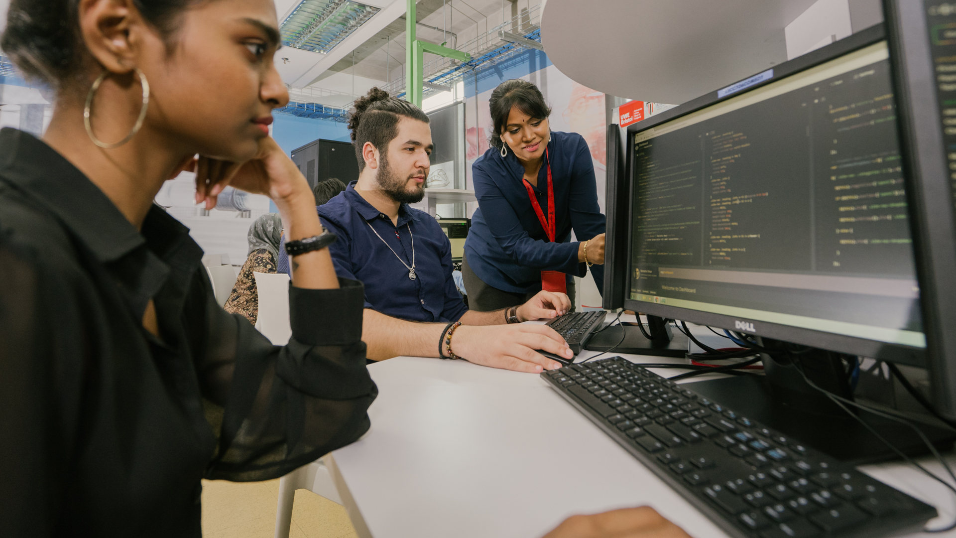 Taylor’s computer science students collaborating on a coding project in the laboratory