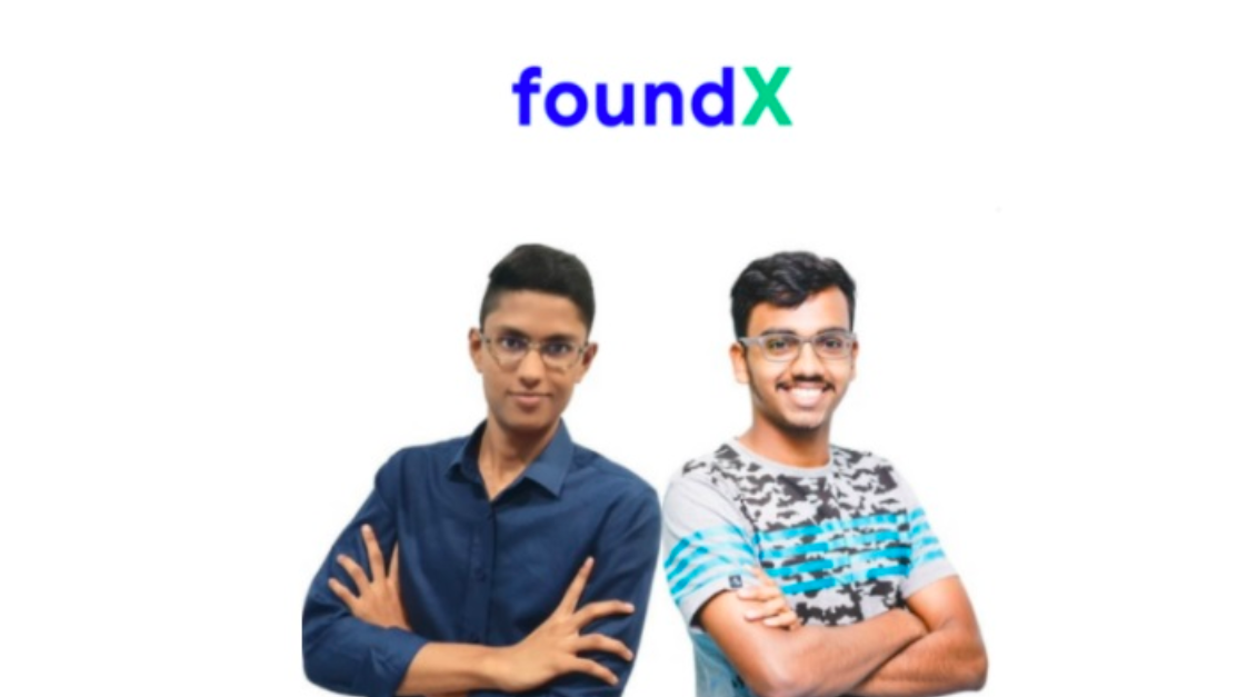 Two students presenting the products