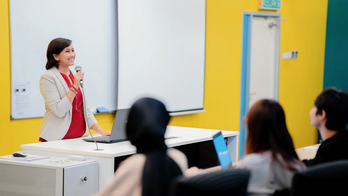 Taylor's education lecturer teaching in the class