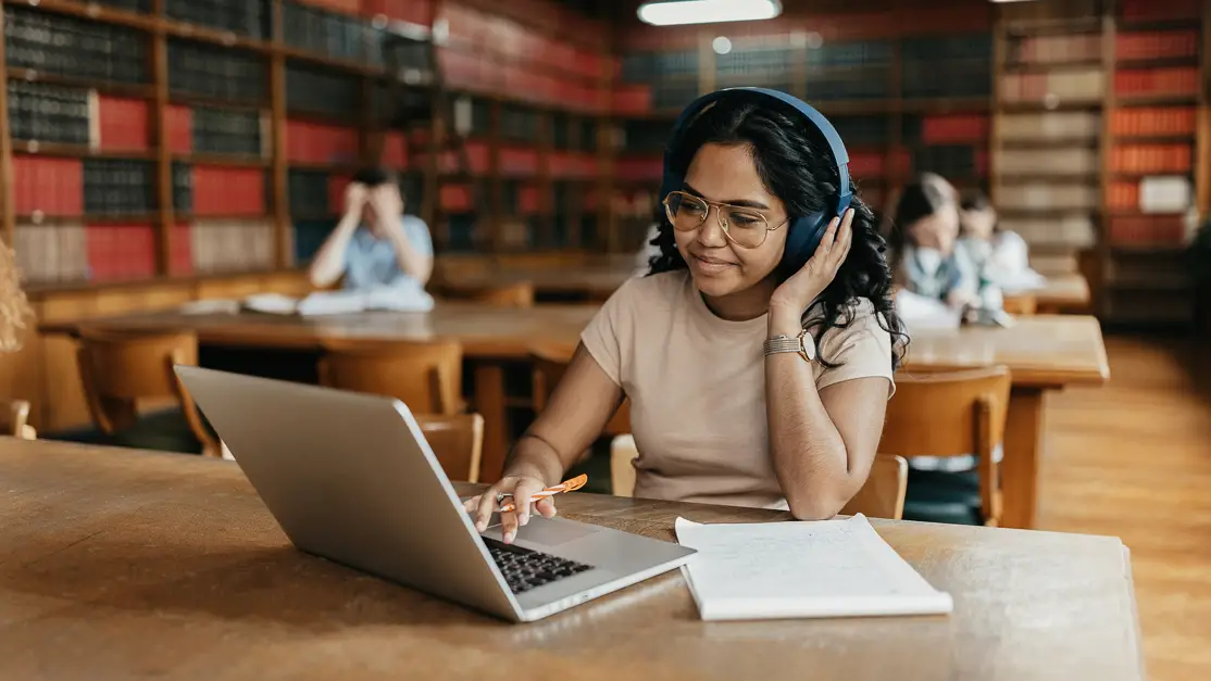 Taylor's engineering student revising at the library