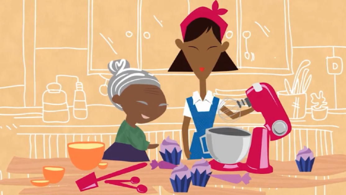 2d graphic of mother and child baking