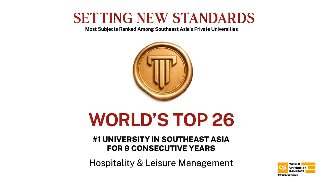 QS World University Ranking by Subject - Top 26 for Hospitality and Leisure Management