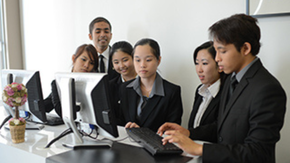 students focused on monitors