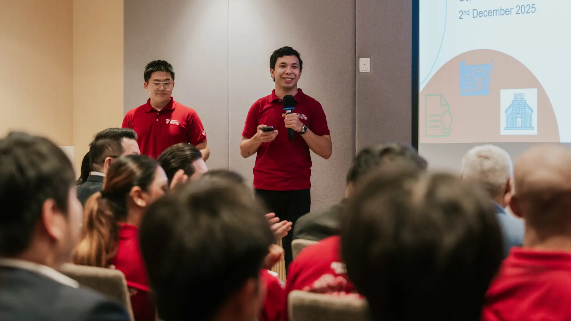 Guy give talk to audience