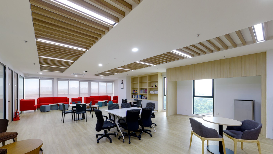 Student recreational space at Taylor’s Clinical School with sofas, tables and a pantry area