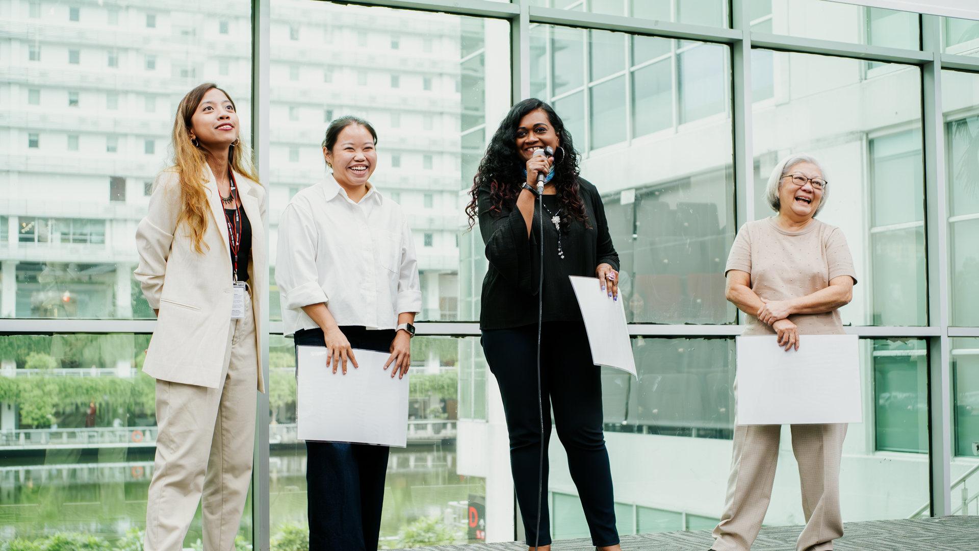 Taylor's students give their presentation speech on stage