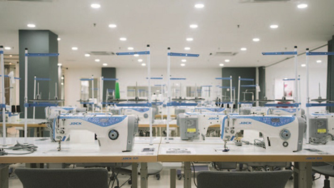 rows of sewing machine on display